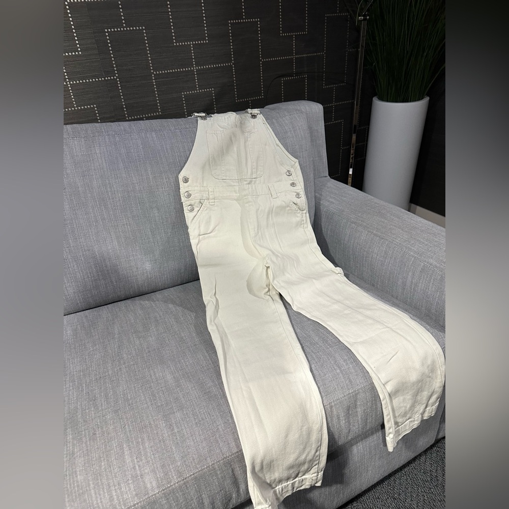 Girls Cream Overalls with Button Details